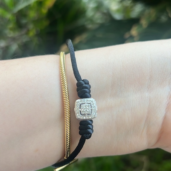 Vintage Rhinestones and Black Silk Bracelet - Picture 10 of 17